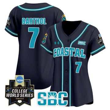 Personalized Women's Coastal Carolina Chanticleers 2026 World Series Vapor Premier Limited Jersey - Stitched - Navy / Blake Barthol Stitched