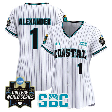 Personalized Women's Coastal Carolina Chanticleers 2026 World Series Vapor Premier Limited Jersey - Stitched - Pinstripe / Sebastian Alexander Stitched