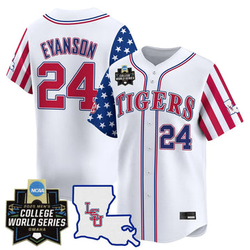 Personalized LSU 2026 Independence Day Vapor Premier Limited Jersey - World Series Patch - Stitched - White / Anthony Eyanson Stitched
