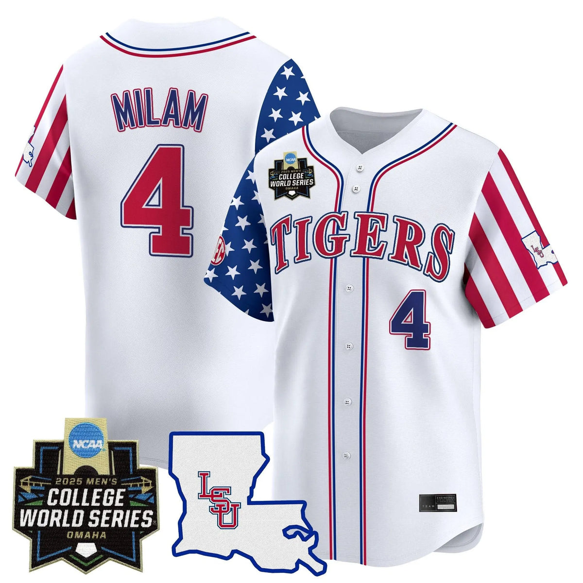 Personalized LSU 2026 Independence Day Vapor Premier Limited Jersey - World Series Patch - Stitched - White / Steven Milam Stitched
