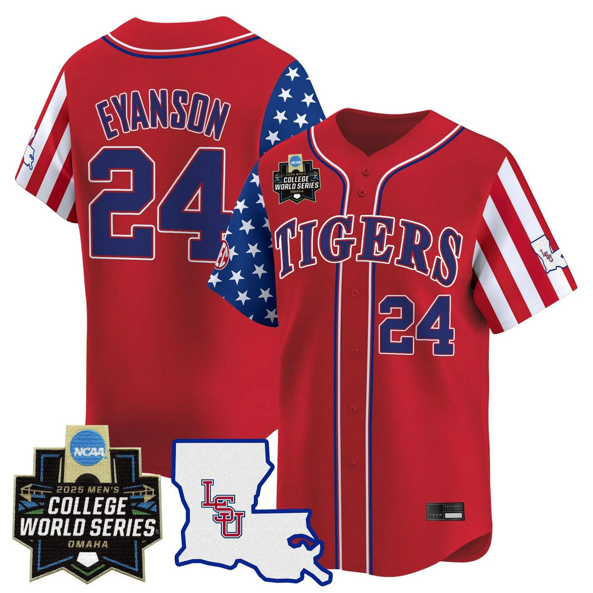 Personalized LSU 2026 Independence Day Vapor Premier Limited Jersey - World Series Patch - Stitched - Red / Anthony Eyanson Stitched