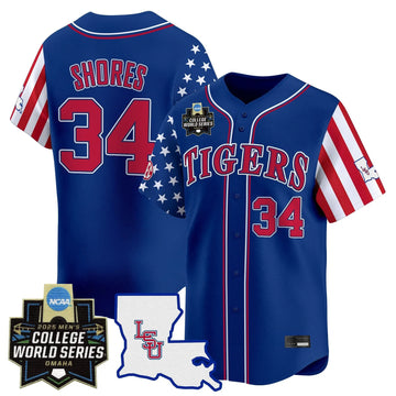 Personalized LSU 2026 Independence Day Vapor Premier Limited Jersey - World Series Patch - Stitched - Royal / Chase Shores Stitched