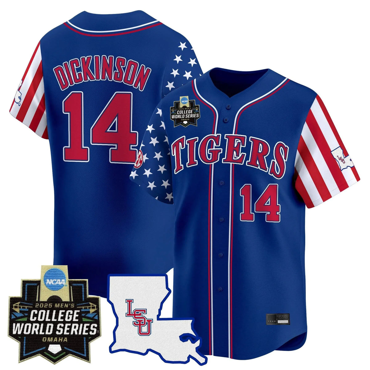 Personalized LSU 2026 Independence Day Vapor Premier Limited Jersey - World Series Patch - Stitched - Royal / Daniel Dickinson Stitched
