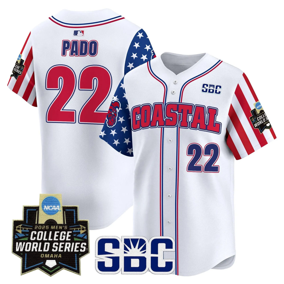 Personalized Coastal Carolina Chanticleers 2026 Independence Day Vapor Premier Limited Jersey - World Series Patch - Stitched - White / Blagen Pado Stitched