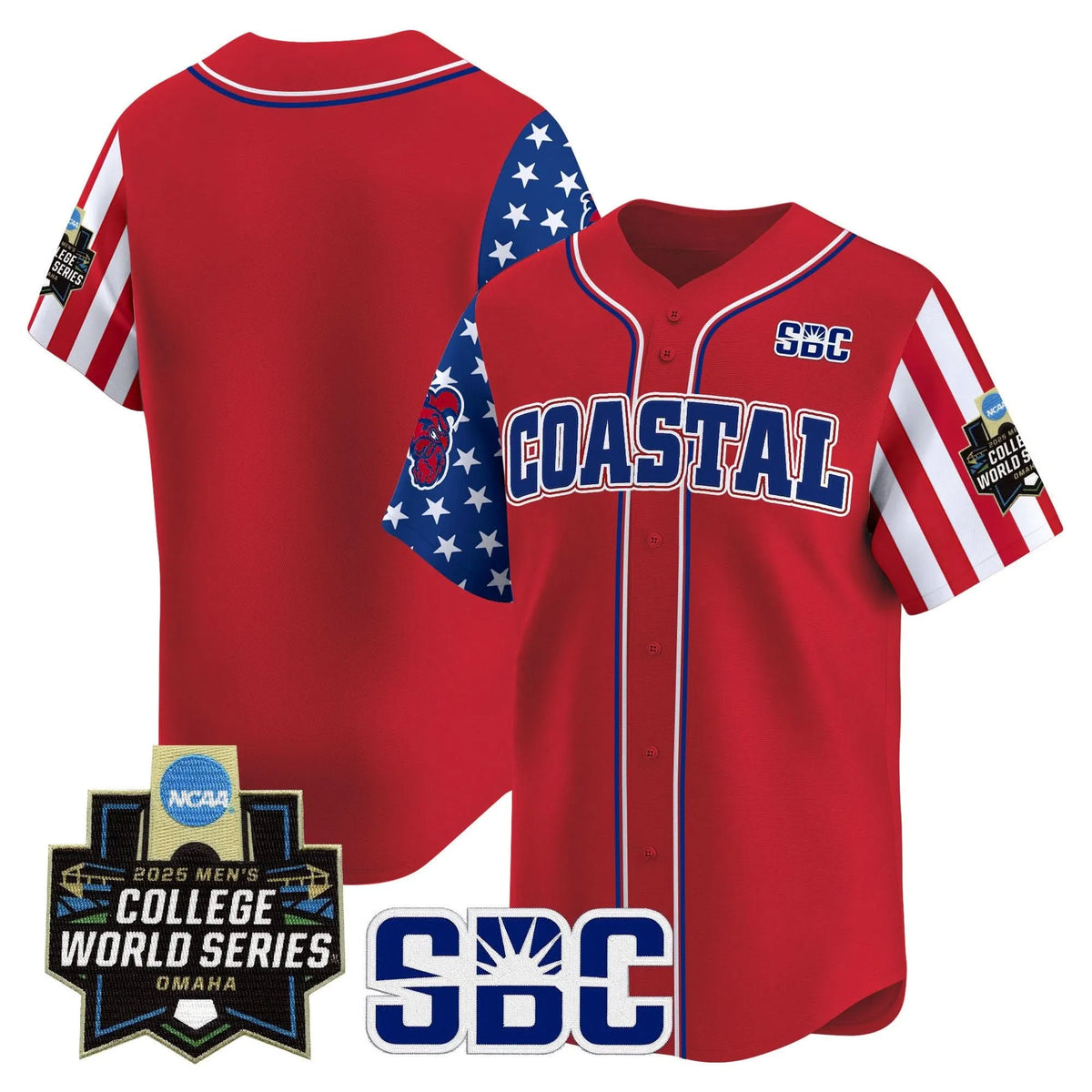 Personalized Coastal Carolina Chanticleers 2026 Independence Day Vapor Premier Limited Jersey - World Series Patch - Stitched - Red / Team Stitched