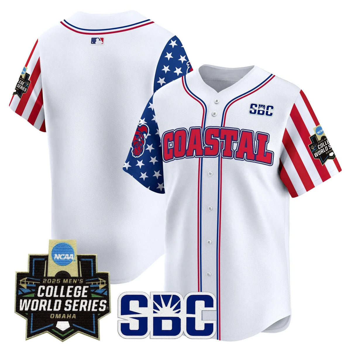 Personalized Coastal Carolina Chanticleers 2026 Independence Day Vapor Premier Limited Jersey - World Series Patch - Stitched - White / Team Stitched