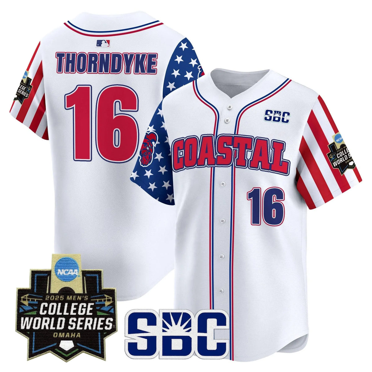 Personalized Coastal Carolina Chanticleers 2026 Independence Day Vapor Premier Limited Jersey - World Series Patch - Stitched - White / Colby Thorndyke Stitched