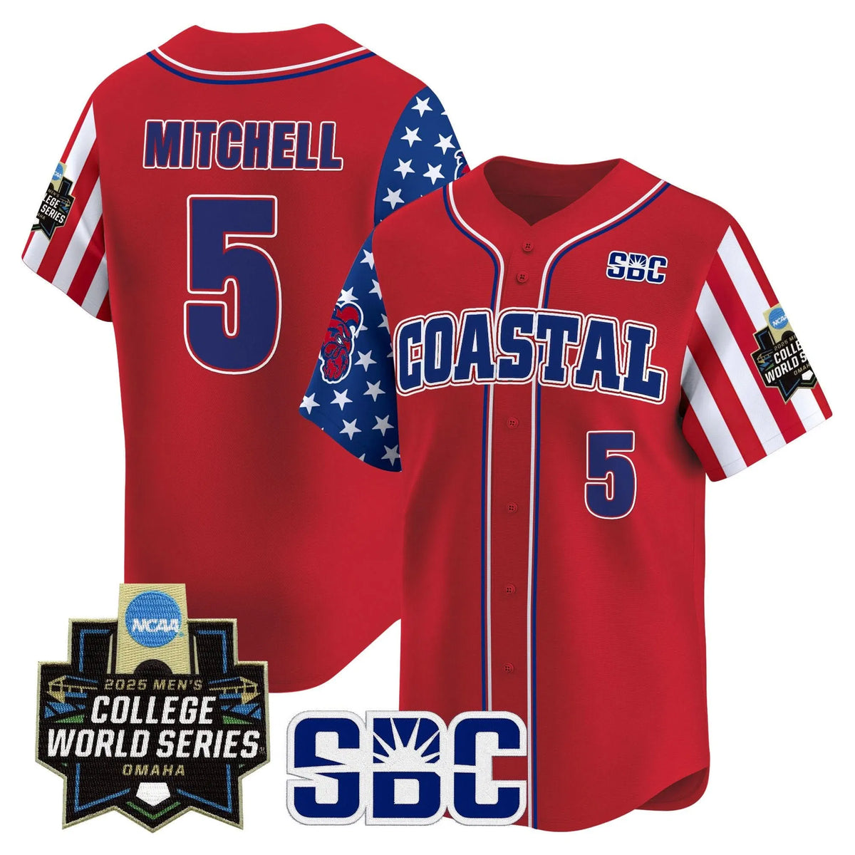 Personalized Coastal Carolina Chanticleers 2026 Independence Day Vapor Premier Limited Jersey - World Series Patch - Stitched - Red / Walker Mitchell Stitched