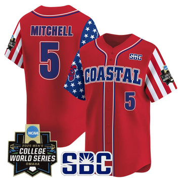 Personalized Coastal Carolina Chanticleers 2026 Independence Day Vapor Premier Limited Jersey - World Series Patch - Stitched - Red / Walker Mitchell Stitched