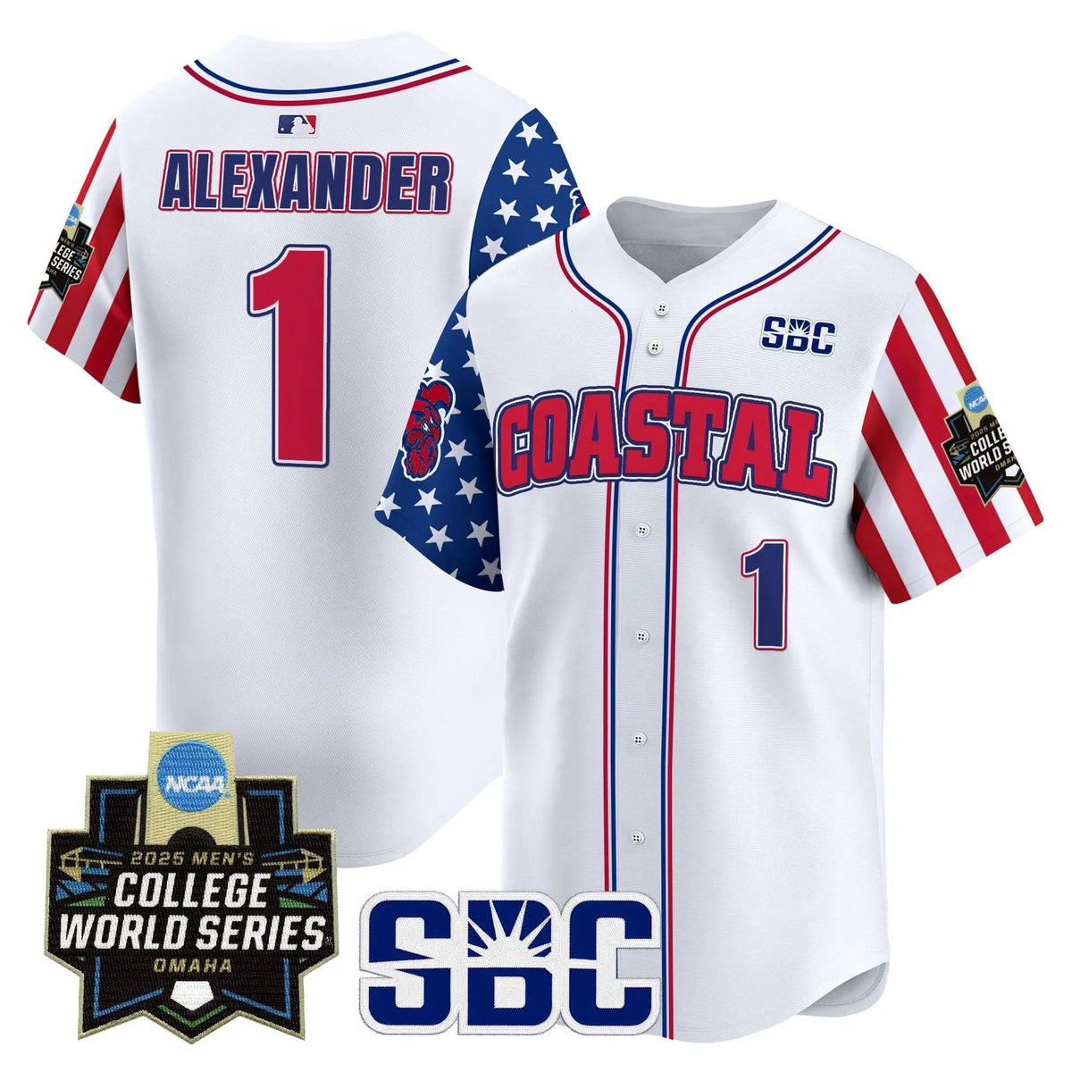 Personalized Coastal Carolina Chanticleers 2026 Independence Day Vapor Premier Limited Jersey - World Series Patch - Stitched - White / Sebastian Alexander Stitched