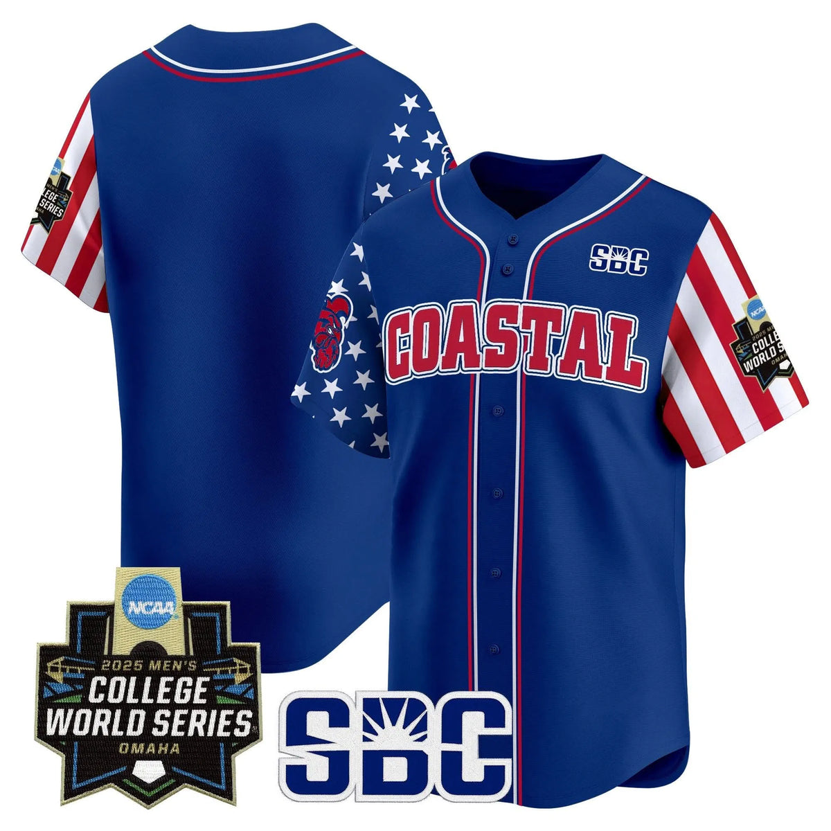Personalized Coastal Carolina Chanticleers 2026 Independence Day Vapor Premier Limited Jersey - World Series Patch - Stitched - Royal / Team Stitched
