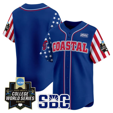 Personalized Coastal Carolina Chanticleers 2026 Independence Day Vapor Premier Limited Jersey - World Series Patch - Stitched - Royal / Team Stitched