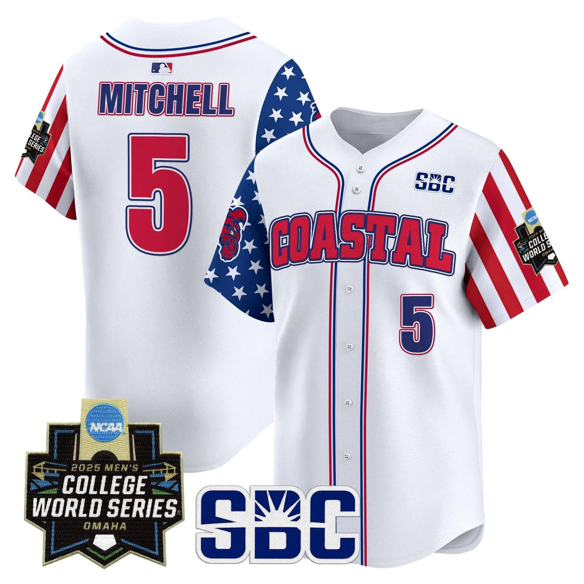 Personalized Coastal Carolina Chanticleers 2026 Independence Day Vapor Premier Limited Jersey - World Series Patch - Stitched - White / Walker Mitchell Stitched