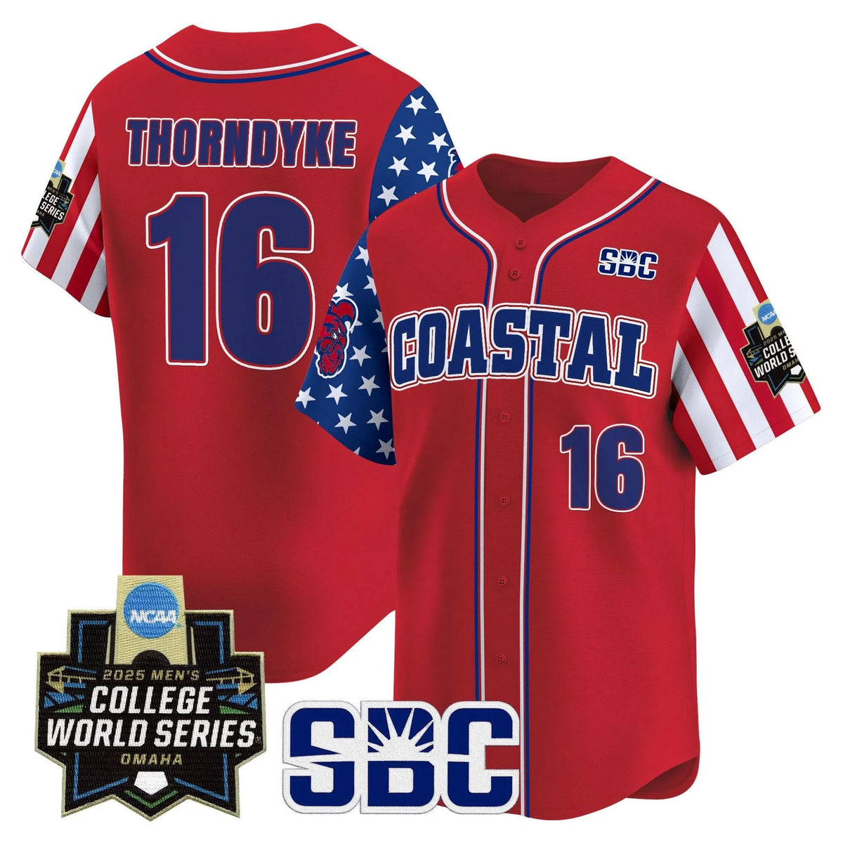 Personalized Coastal Carolina Chanticleers 2026 Independence Day Vapor Premier Limited Jersey - World Series Patch - Stitched - Red / Colby Thorndyke Stitched