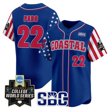 Personalized Coastal Carolina Chanticleers 2026 Independence Day Vapor Premier Limited Jersey - World Series Patch - Stitched - Royal / Blagen Pado Stitched