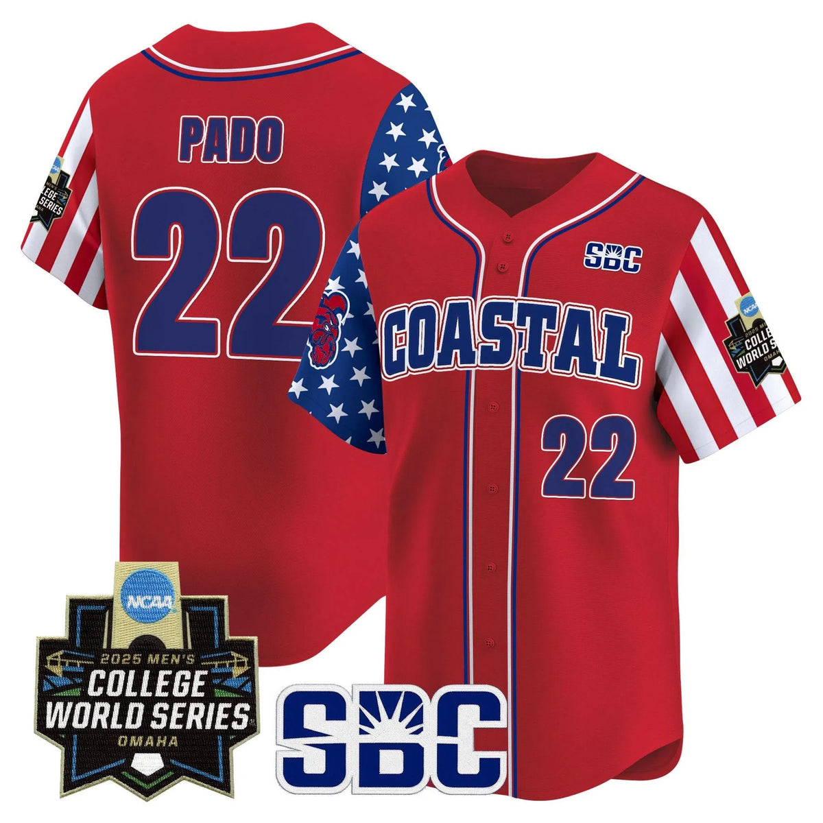 Personalized Coastal Carolina Chanticleers 2026 Independence Day Vapor Premier Limited Jersey - World Series Patch - Stitched - Red / Blagen Pado Stitched
