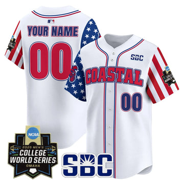 Personalized Coastal Carolina Chanticleers 2026 Independence Day Vapor Premier Limited Custom Jersey - World Series Patch - Stitched - White Stitched