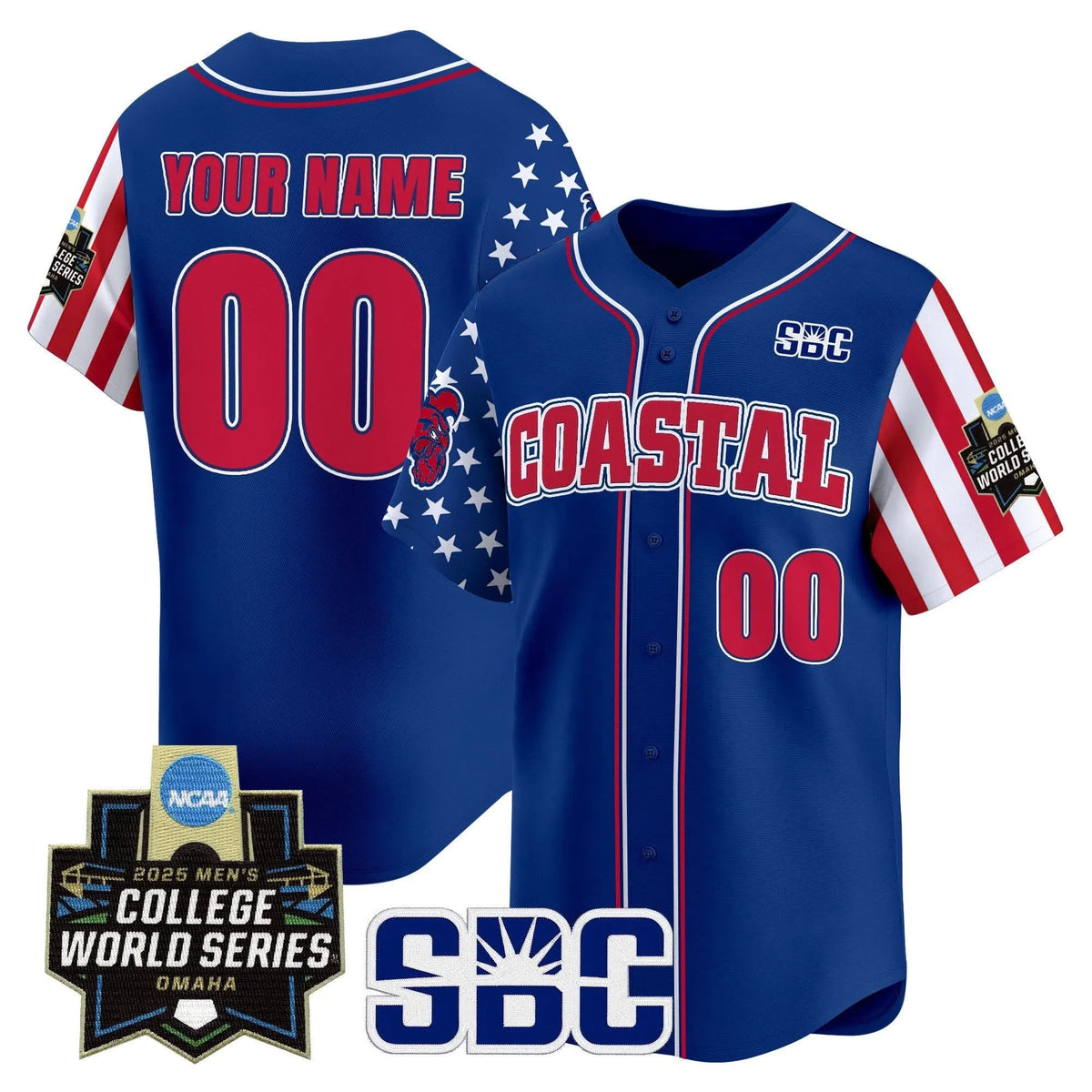 Personalized Coastal Carolina Chanticleers 2026 Independence Day Vapor Premier Limited Custom Jersey - World Series Patch - Stitched - Royal Stitched