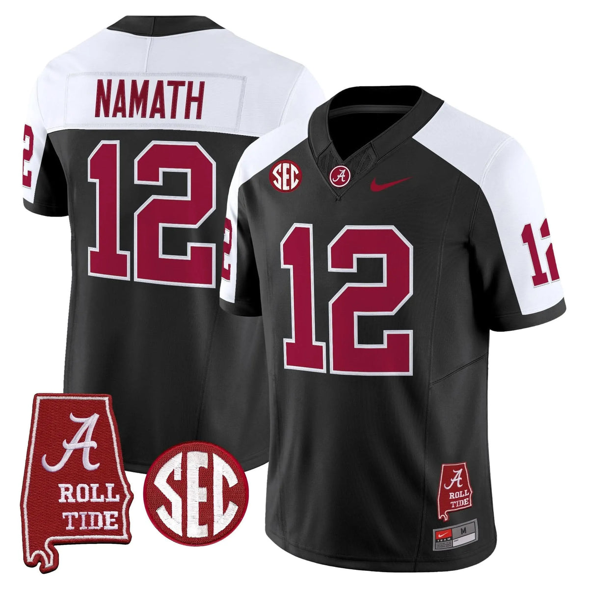 Personalized ACT Throwback Vapor Limited Jersey - Alabama Map - Black Alternate / Joe Namath Stitched