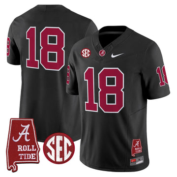 Personalized ACT Throwback Vapor Limited Jersey - Alabama Map - Black / #18 Crimson Stitched