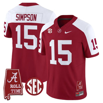 Personalized ACT Throwback Vapor Limited Jersey - Alabama Map - Crimson Alternate / Ty Simpson Stitched