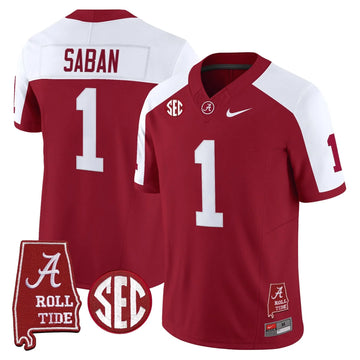 Personalized ACT Throwback Vapor Limited Jersey - Alabama Map - Crimson Alternate / Nick Saban Stitched