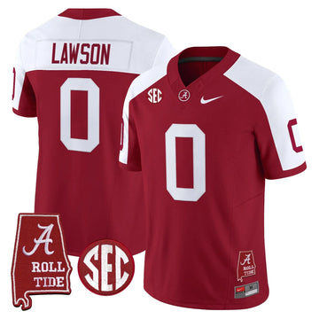 Personalized ACT Throwback Vapor Limited Jersey - Alabama Map - Crimson Alternate / Deontae Lawson Stitched