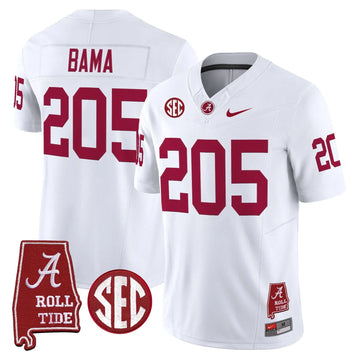 Personalized ACT Throwback Vapor Limited Jersey - Alabama Map - White / Bama 205 Stitched