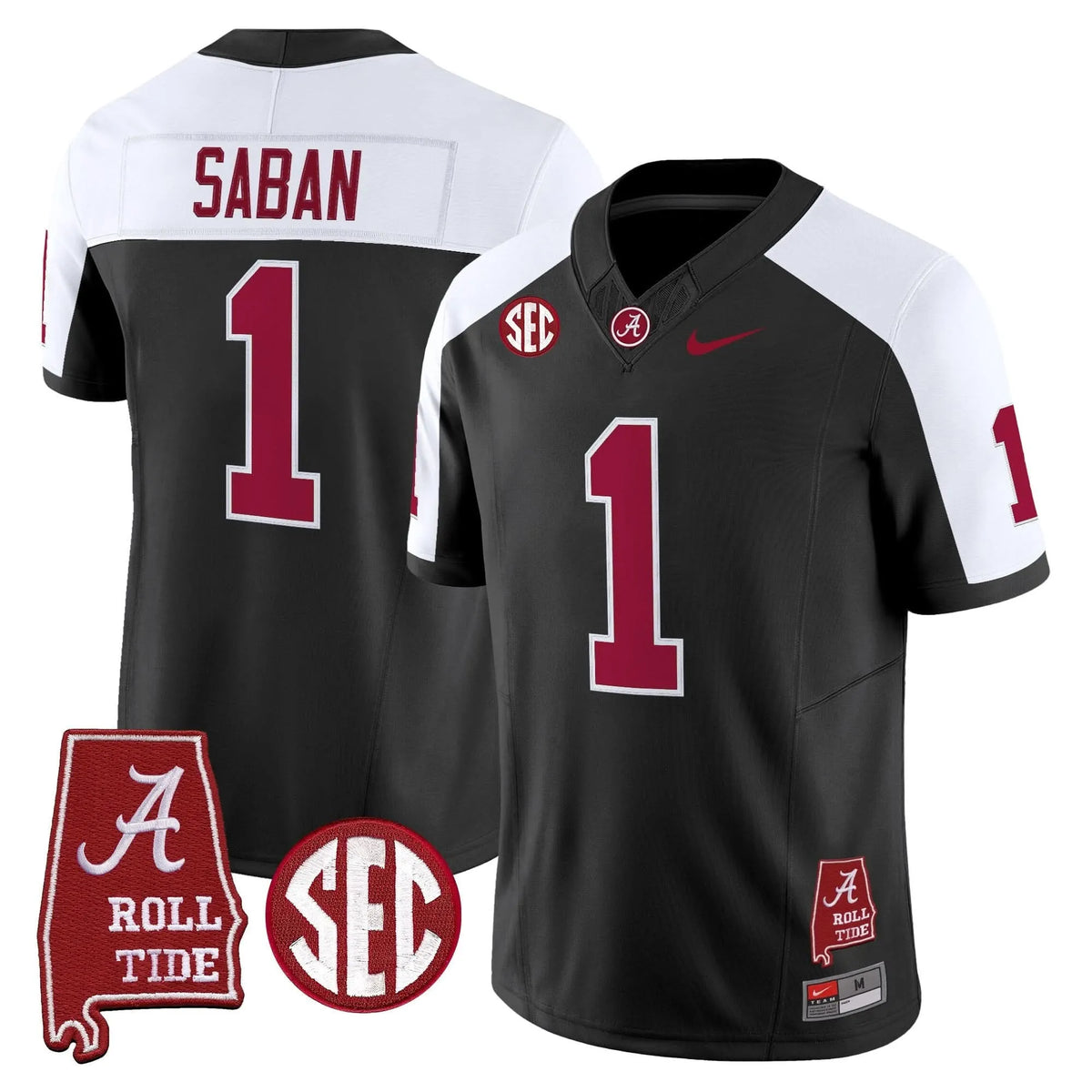 Personalized ACT Throwback Vapor Limited Jersey - Alabama Map - Black Alternate / Nick Saban Stitched