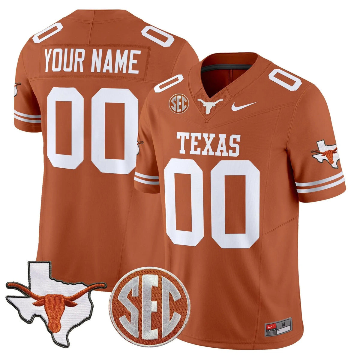 Personalized TL 2026 State Map & SEC Patch Vapor Limited Custom Jersey - Texas Orange Stitched