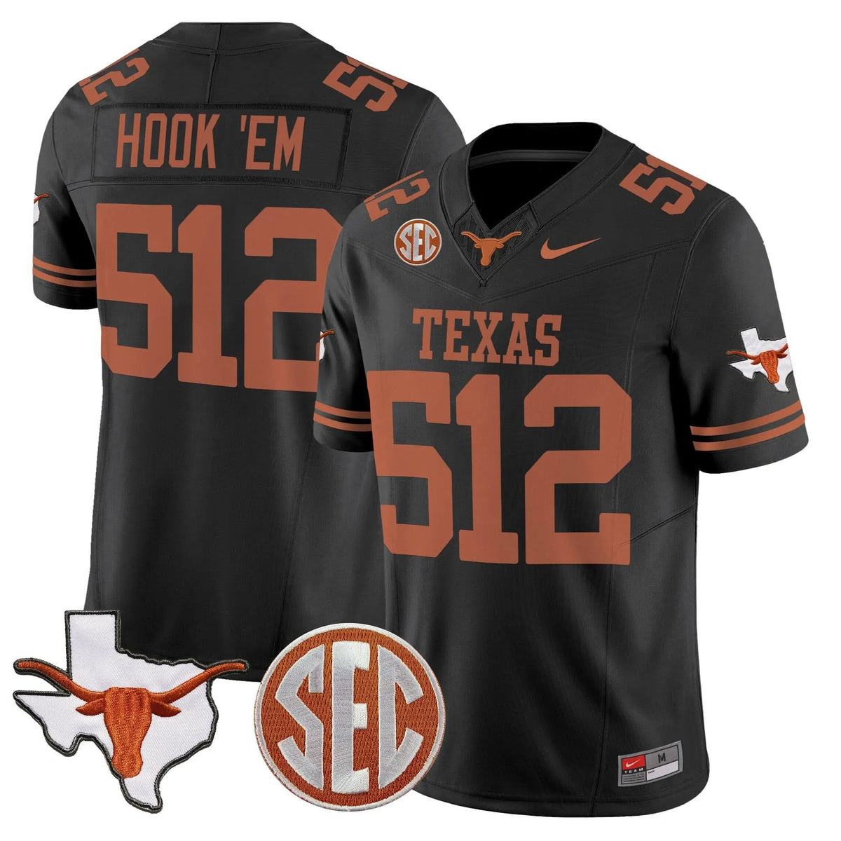 Personalized TL 2026 State Map & SEC Patch Vapor Limited Jersey - Black / Hook 'Em 512 Stitched
