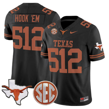 Personalized TL 2026 State Map & SEC Patch Vapor Limited Jersey - Black / Hook 'Em 512 Stitched