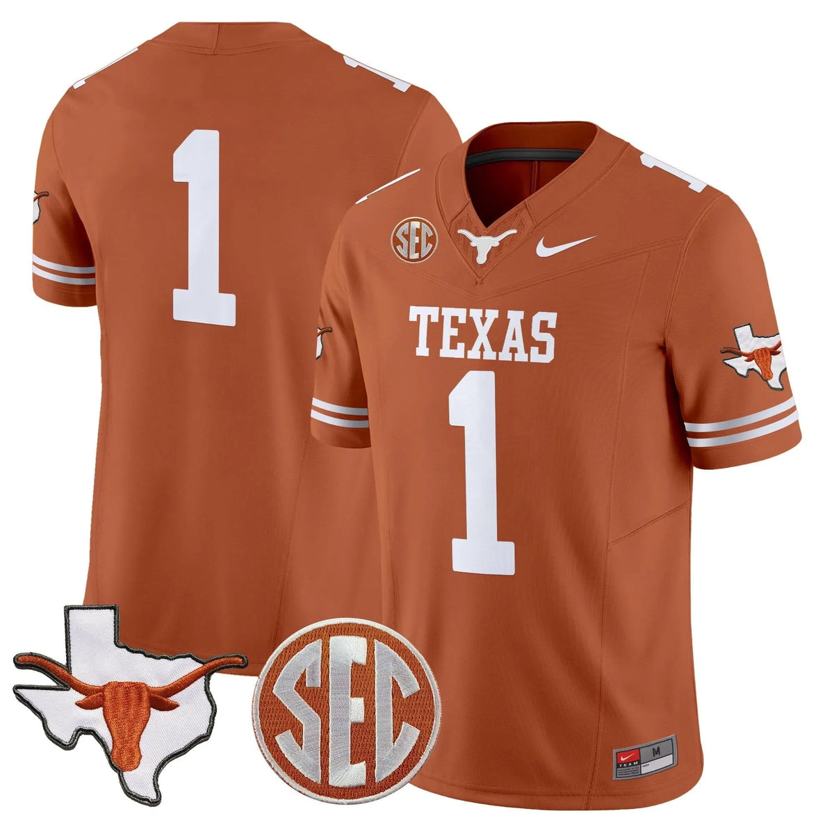 Personalized TL 2026 State Map & SEC Patch Vapor Limited Jersey - Texas Orange / #1 Team Stitched