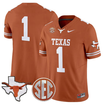 Personalized TL 2026 State Map & SEC Patch Vapor Limited Jersey - Texas Orange / #1 Team Stitched