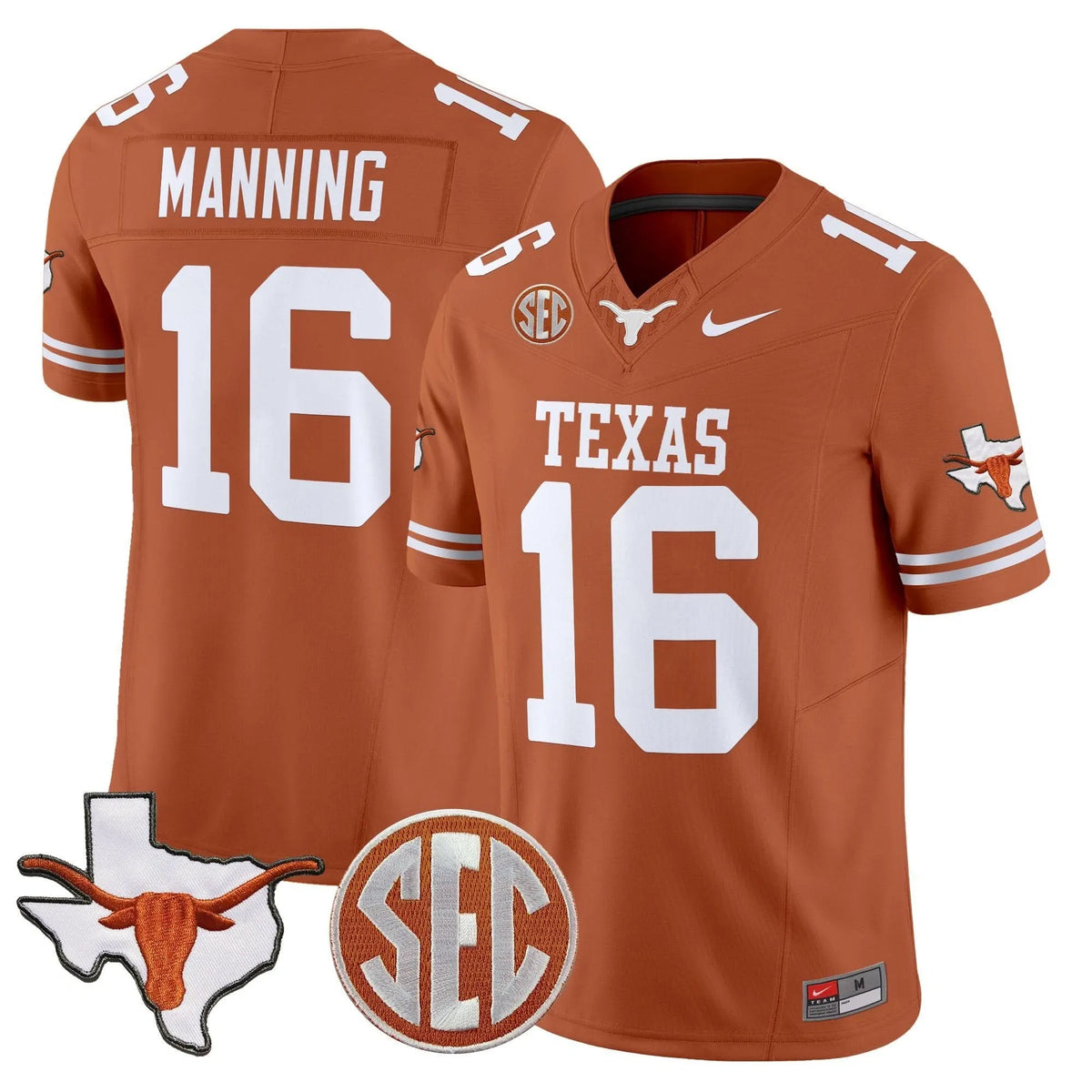 Personalized TL 2026 State Map & SEC Patch Vapor Limited Jersey - Texas Orange / Arch Manning Stitched