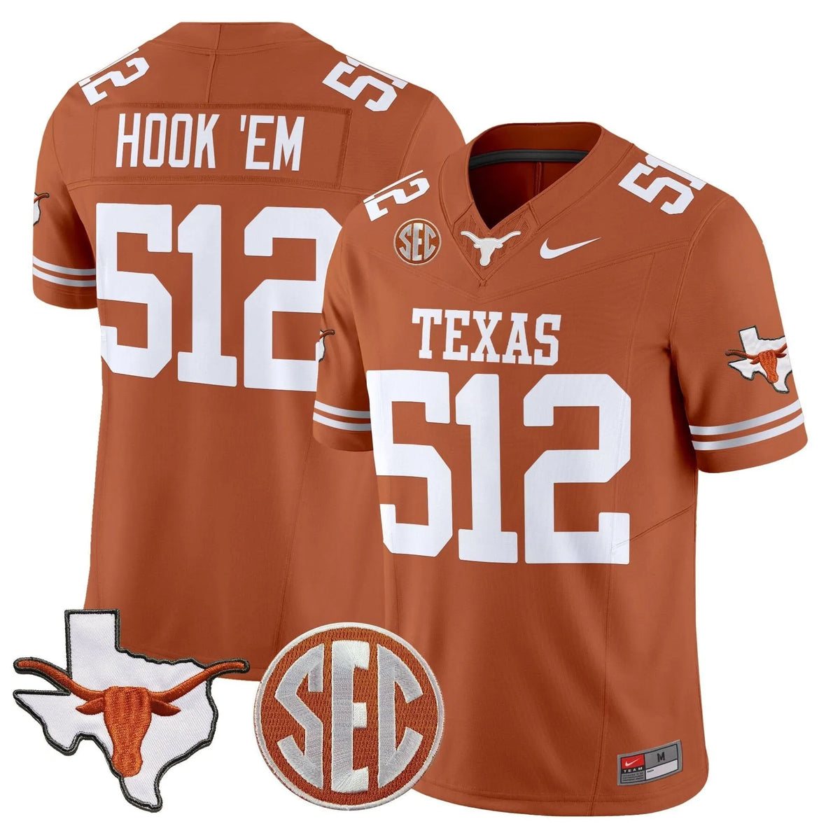 Personalized TL 2026 State Map & SEC Patch Vapor Limited Jersey - Texas Orange / Hook 'Em 512 Stitched