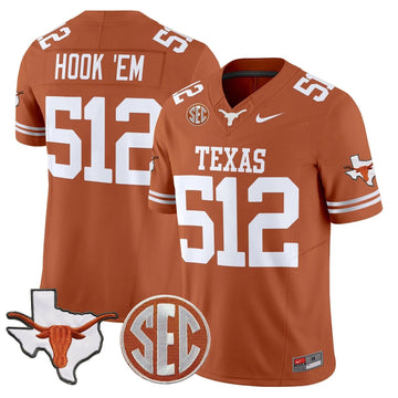 Personalized TL 2026 State Map & SEC Patch Vapor Limited Jersey - Texas Orange / Hook 'Em 512 Stitched