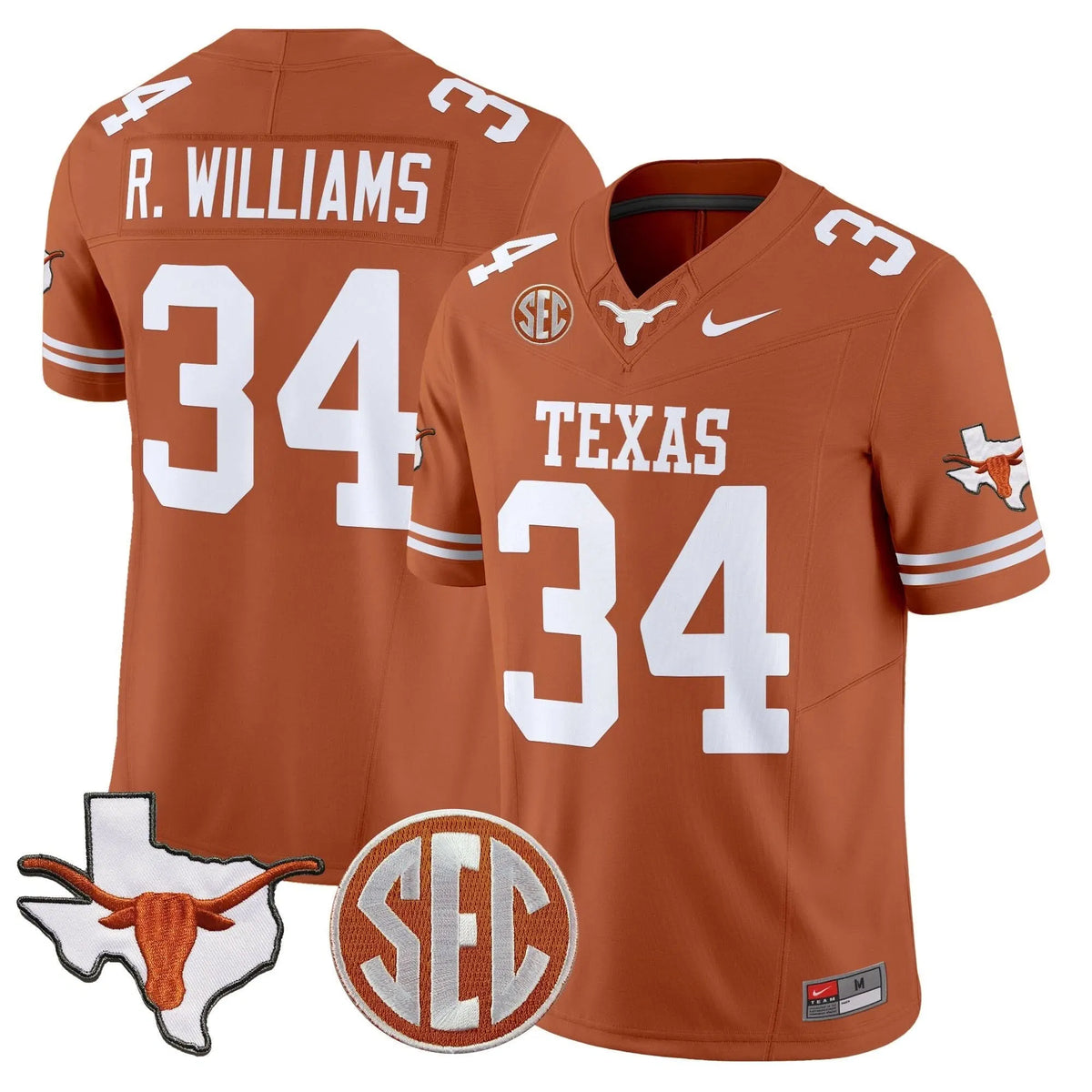 Personalized TL 2026 State Map & SEC Patch Vapor Limited Jersey - Texas Orange / Ricky Williams Stitched