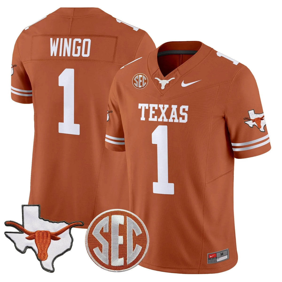 Personalized TL 2026 State Map & SEC Patch Vapor Limited Jersey - Texas Orange / Ryan Wingo Stitched