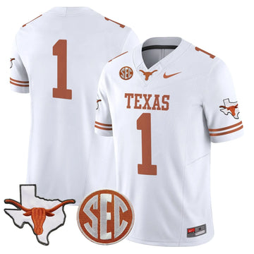 Personalized TL 2026 State Map & SEC Patch Vapor Limited Jersey - White / #1 Team Stitched