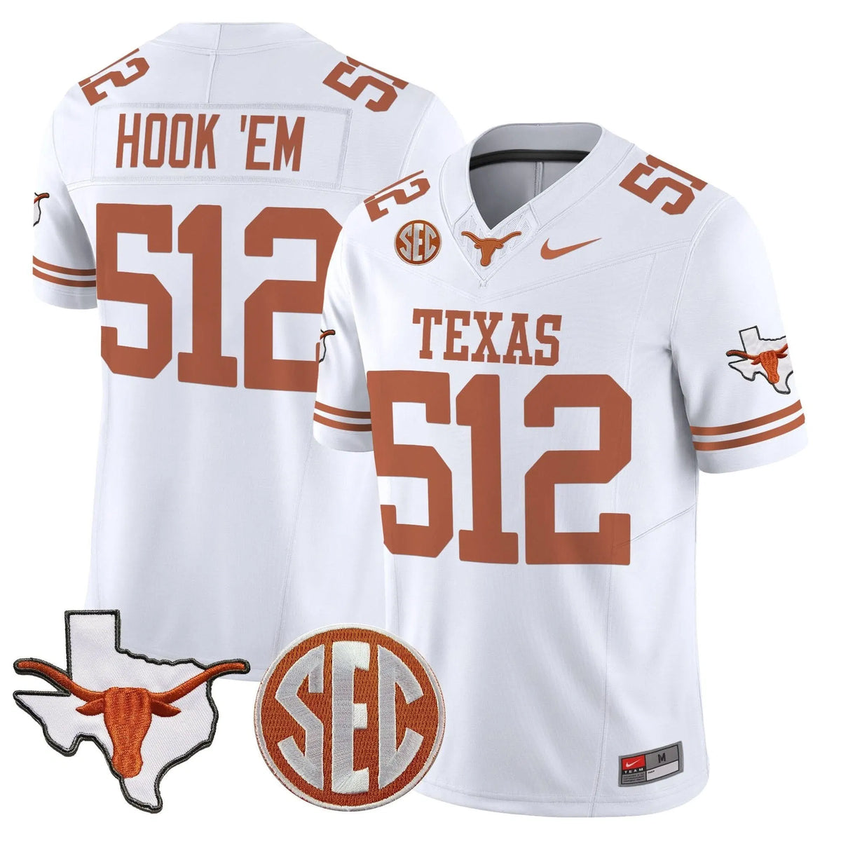 Personalized TL 2026 State Map & SEC Patch Vapor Limited Jersey - White / Hook 'Em 512 Stitched