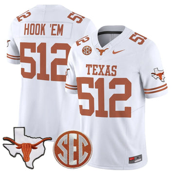Personalized TL 2026 State Map & SEC Patch Vapor Limited Jersey - White / Hook 'Em 512 Stitched