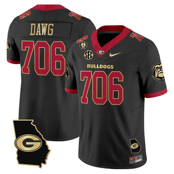 Personalized GB 2026 Georgia Map & Vince Dooley Patch Vapor Limited Jersey - Black Gold Trim / Dawg 706 Stitched