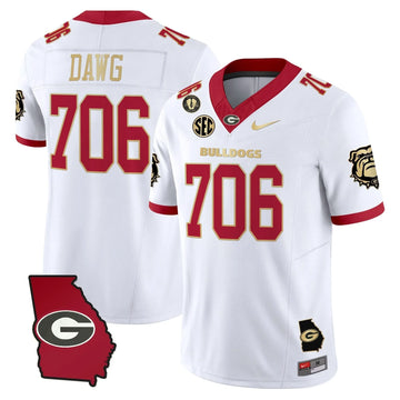 Personalized GB 2026 Georgia Map & Vince Dooley Patch Vapor Limited Jersey - White Gold Trim / Dawg 706 Stitched