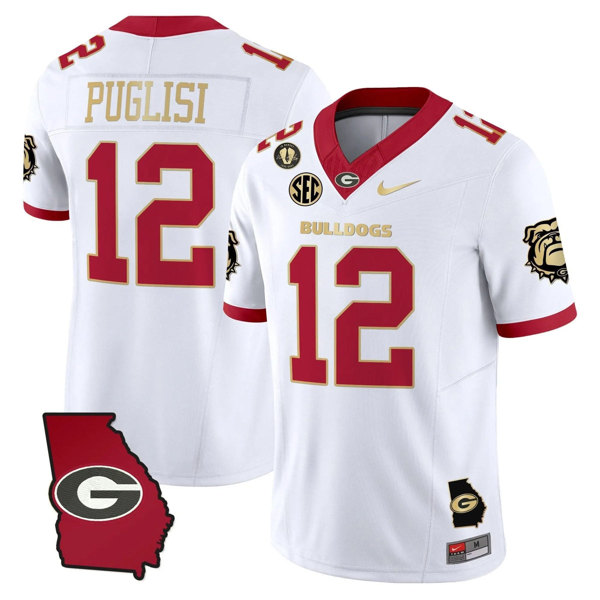 Personalized GB 2026 Georgia Map & Vince Dooley Patch Vapor Limited Jersey - White Gold Trim / Ryan Puglisi Stitched