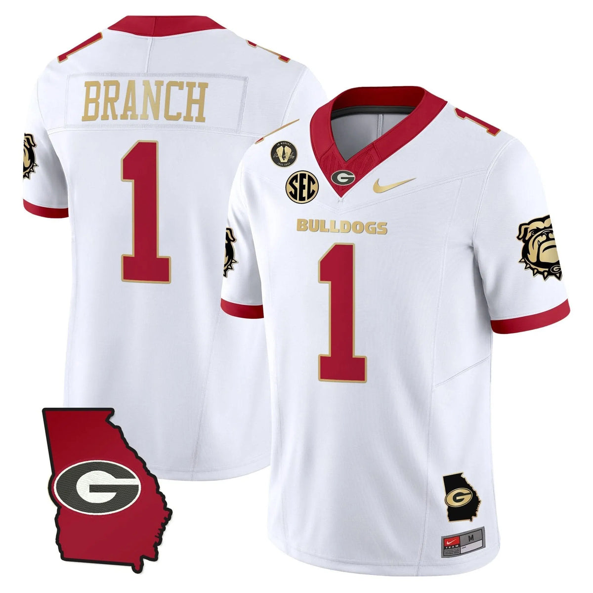 Personalized GB 2026 Georgia Map & Vince Dooley Patch Vapor Limited Jersey - White Gold Trim / Zachariah Branch Stitched