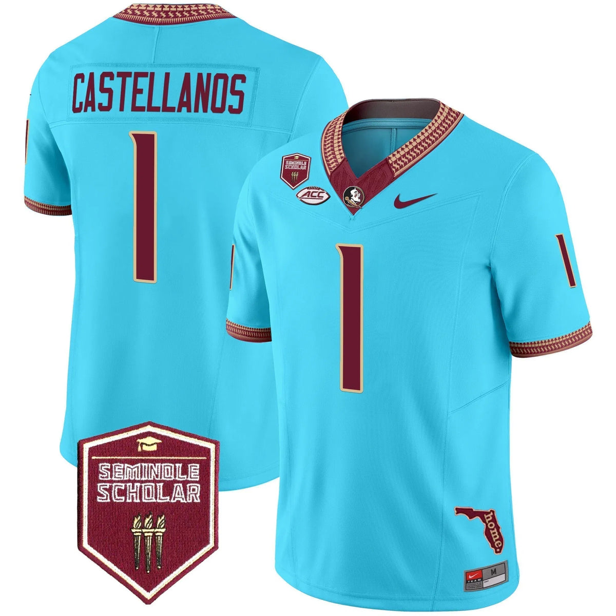 Personalized FSS 2026 Seminole Scholar Patch Vapor Limited Jersey - Turquoise / Thomas Castellanos Stitched