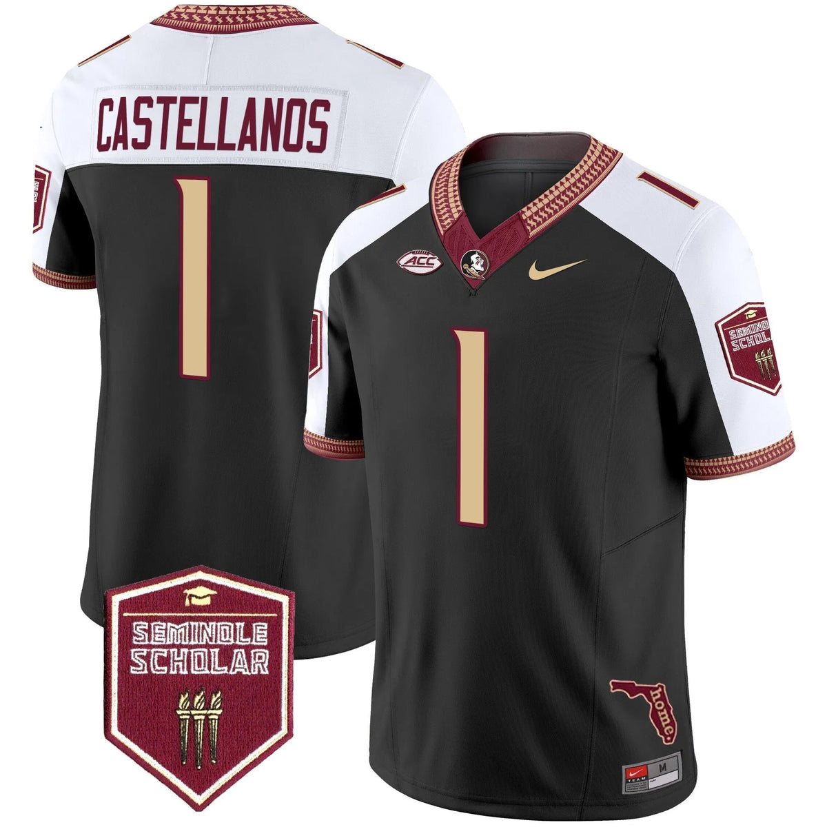 Personalized FSS 2026 Seminole Scholar Patch Vapor Limited Jersey - Black Alternate / Thomas Castellanos Stitched
