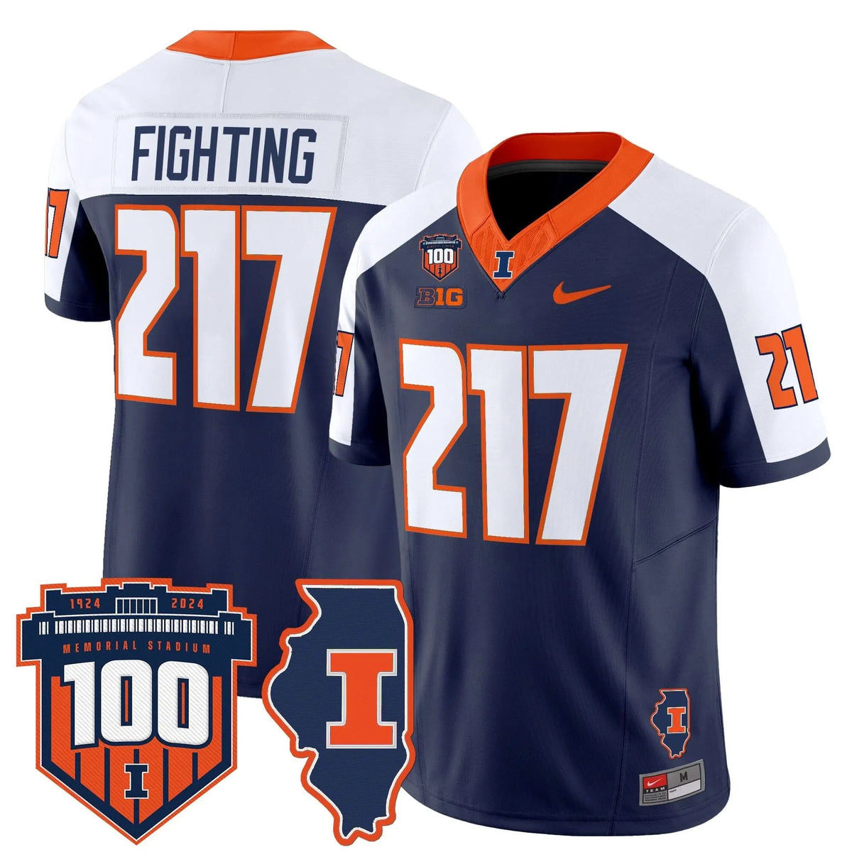 Personalized ILL 100th Memorial Stadium Patch Vapor Limited Jersey - Navy Alternate / Fighting 217 Stitched