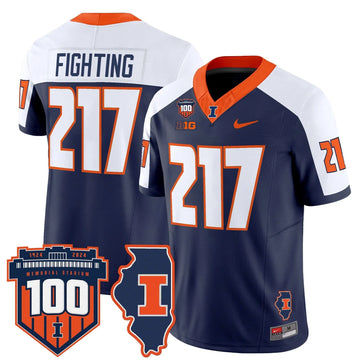 Personalized ILL 100th Memorial Stadium Patch Vapor Limited Jersey - Navy Alternate / Fighting 217 Stitched